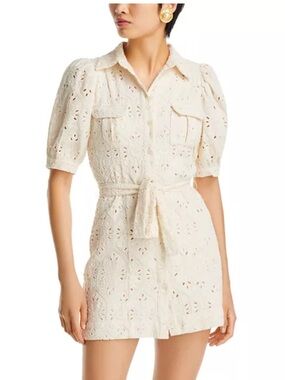 En saison Cream Eyelet Shirt Dress with Tie Waist size xs NWT